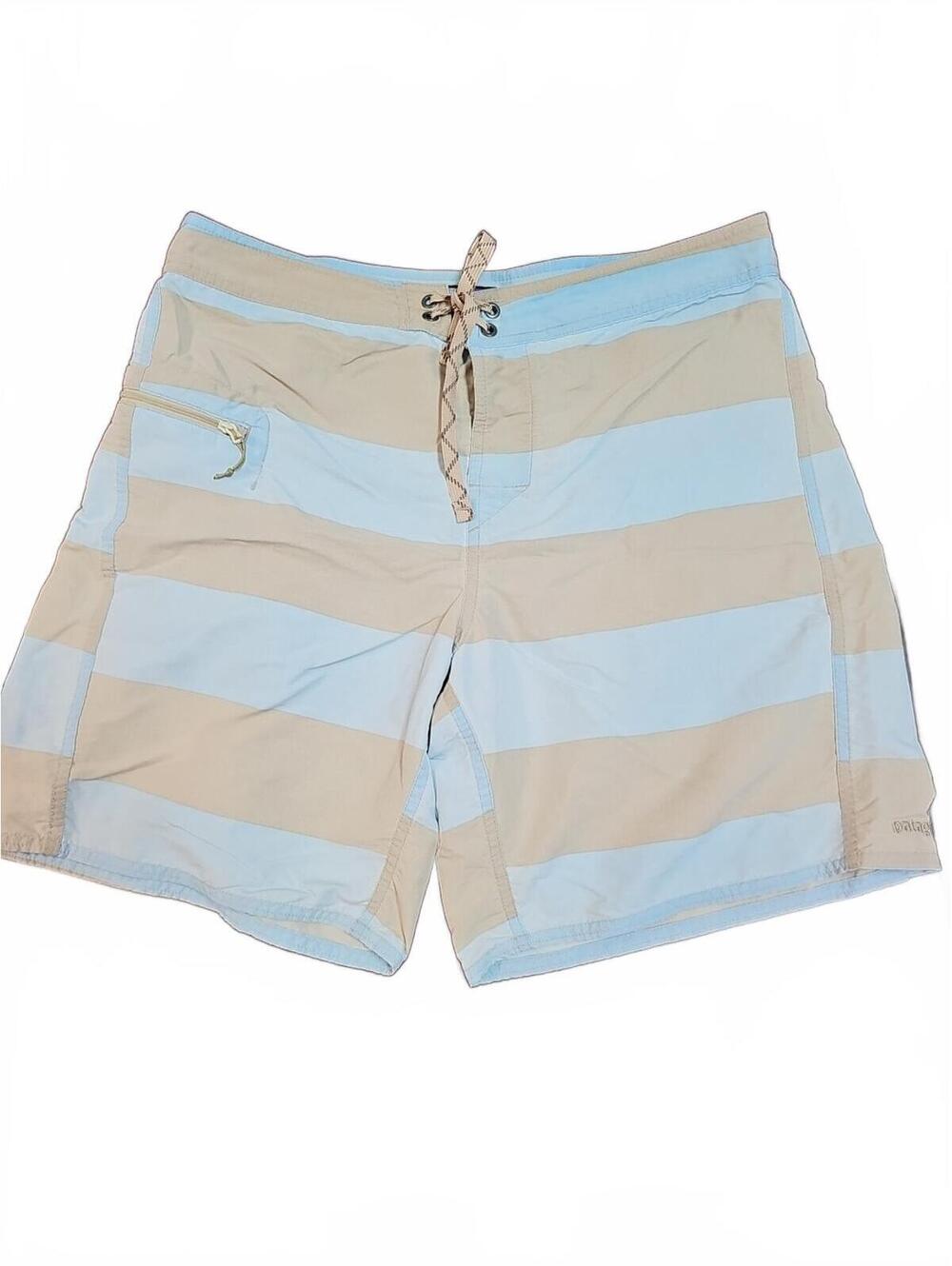 Patagonia Striped Board Shorts Men Swim Trunks Surf Beach Pocket Unlined Size 35